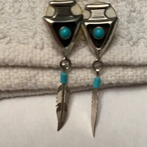 Silver and Turquoise Feather Earrings
